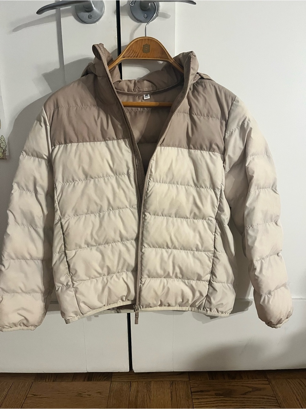 Uniqlo Cream and Beige Colorblock Quilted Jacket